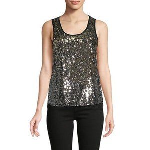 Express Women Iridescent Sequin Bling Tank Top Sleeveless Cotton Black Size XS